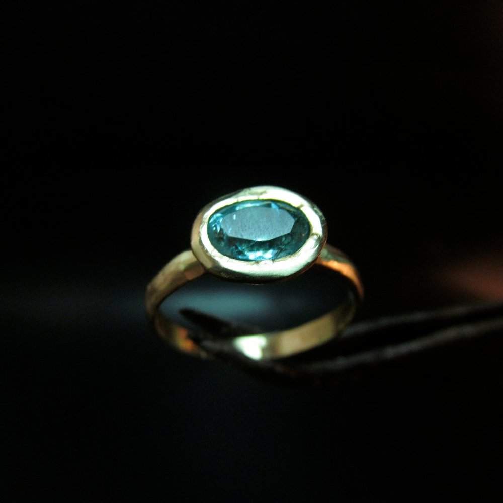 14K Yellow Gold Greenish Tourmaline Ring – Handmade Statement Jewelry